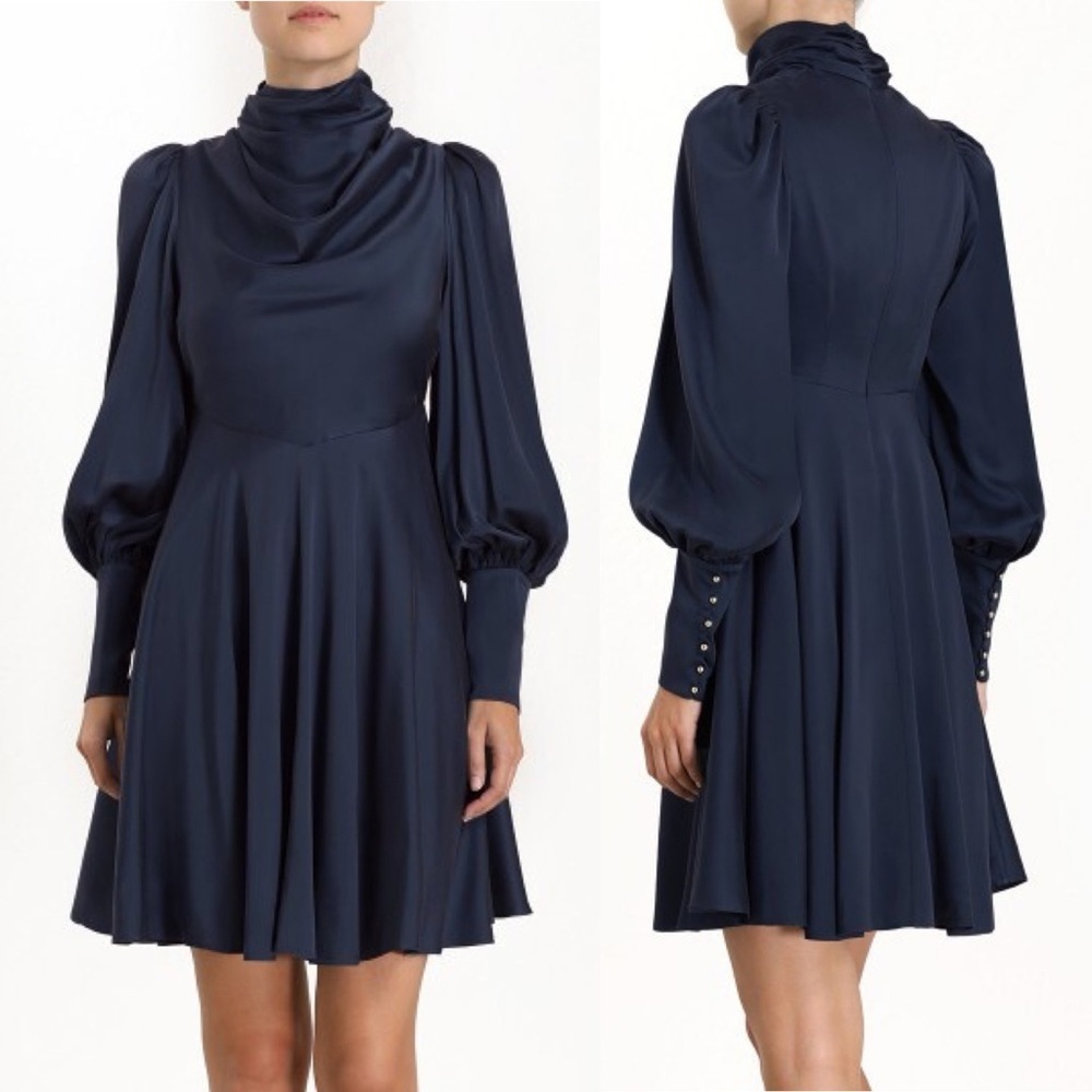 Zimmermann Scarf Swing Mini Dress in Silk French Navy Blue